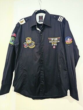 Absolute Rebellion Top Gun Black Men's Black Cotton Shirt L SLIM FIT NWOT